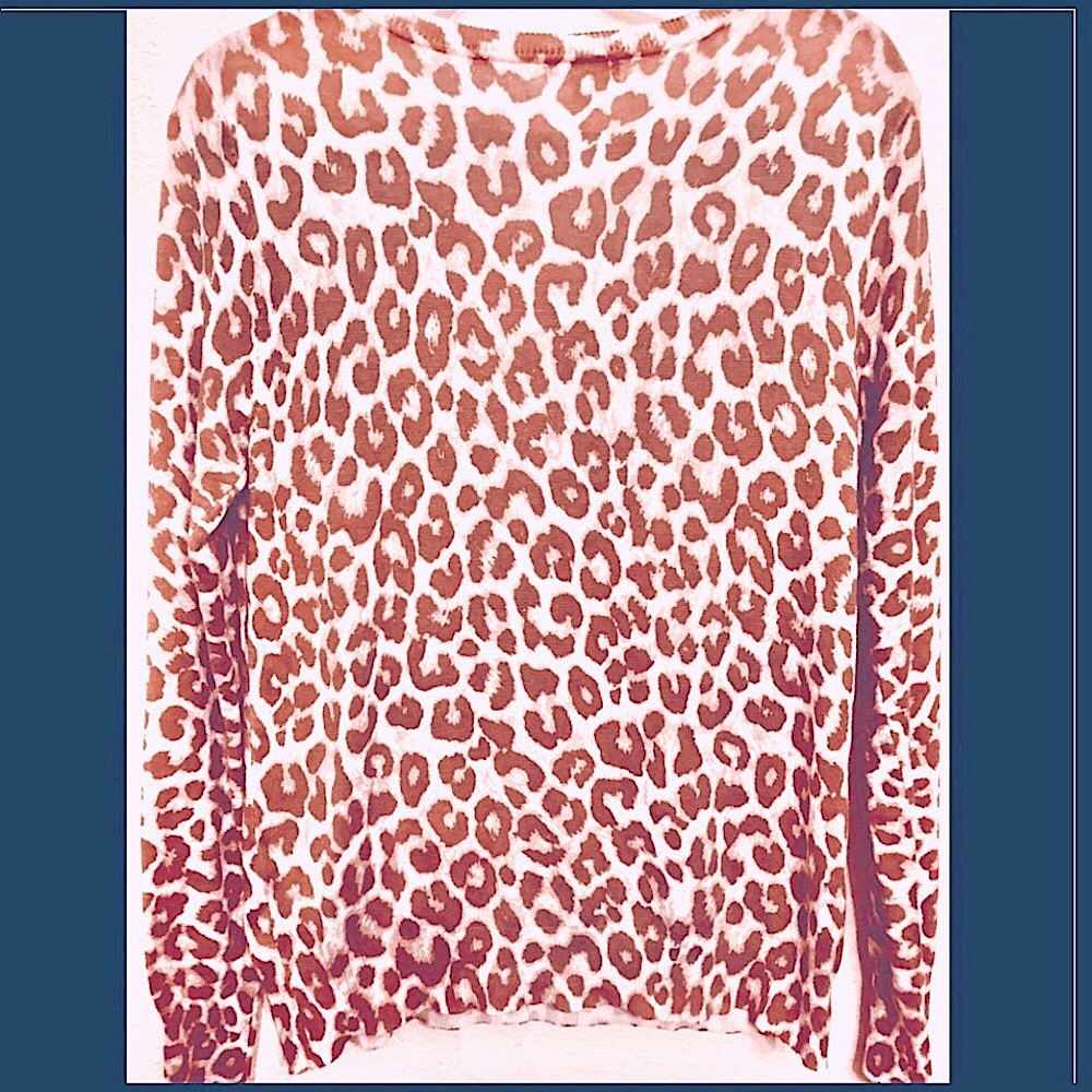 LEOPARD CARDIGAN SWEATER SOFT TANISH ROSEY BROWN & WHITE LIGHTWEIGHT TO LAYER L - Picture 3 of 5